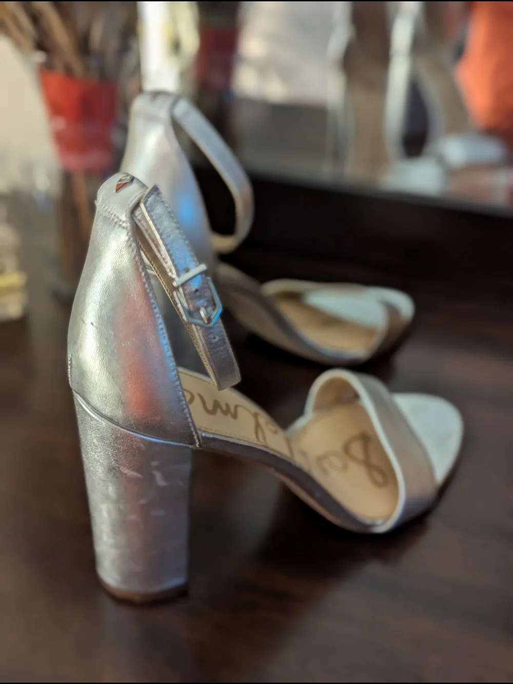 Sam Edelman Silver Ankle-Strap Block Heel Sandals